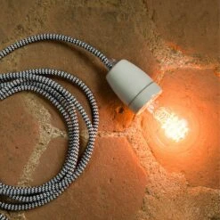 NUD Classic White Porcelain With Textile Cord -Home Furnishing Shop NUDclassicWhiteZebra