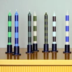Stripe Candle Sets By Hay -Home Furnishing Shop StripeCandleSetof4blues greens crisp
